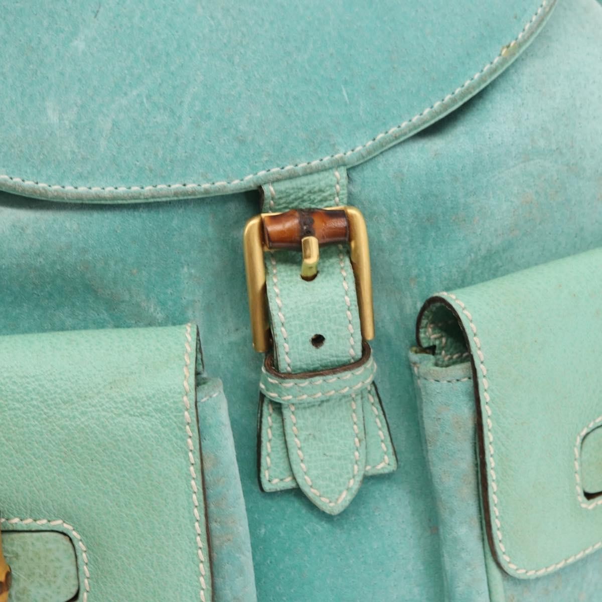 Gucci Vintage Bamboo Backpack Suede Green Suede Backpack Bag (Pre-Owned)