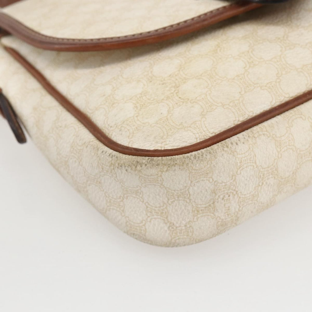 Celine Vintage Macadam Shoulder Bag Canvas And Leather White Canvas Shoulder Bag Bag