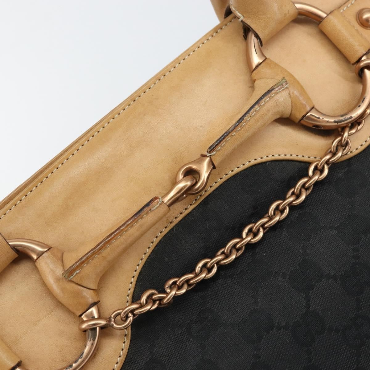Gucci Horsebit Bracket Tote Gg Canvas Black Canvas Tote Bag Bag (Pre-Owned)