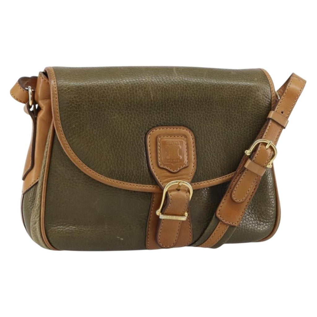 Celine Vintage Shoulder Bag Leather Khaki Leather Shoulder Bag Bag