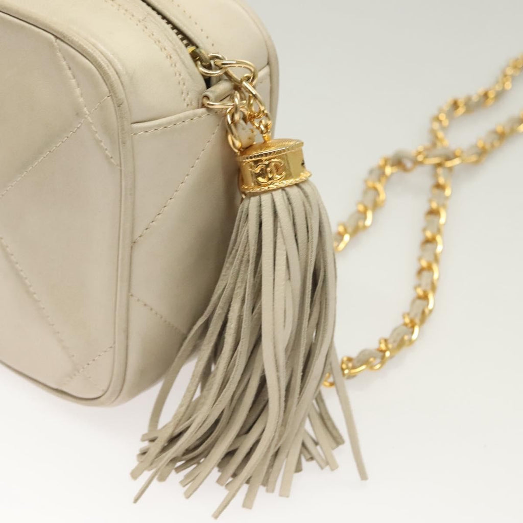 Chanel Vintage Diamond Cc Camera Bag Quilted Lambskin Beige Leather Shoulder Bag Bag