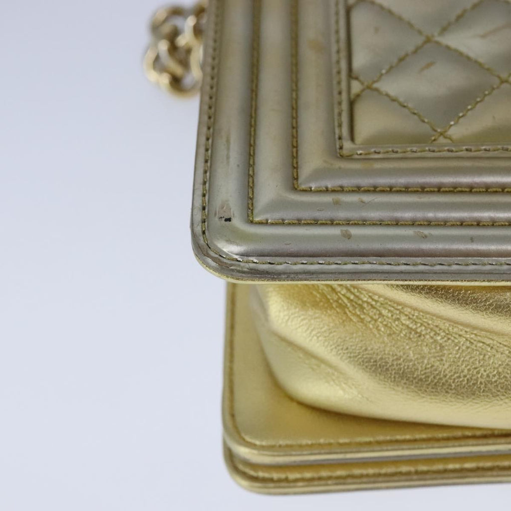 Chanel Boy Flap Bag Quilted Patent Gold Patent_Leather Shoulder Bag Bag