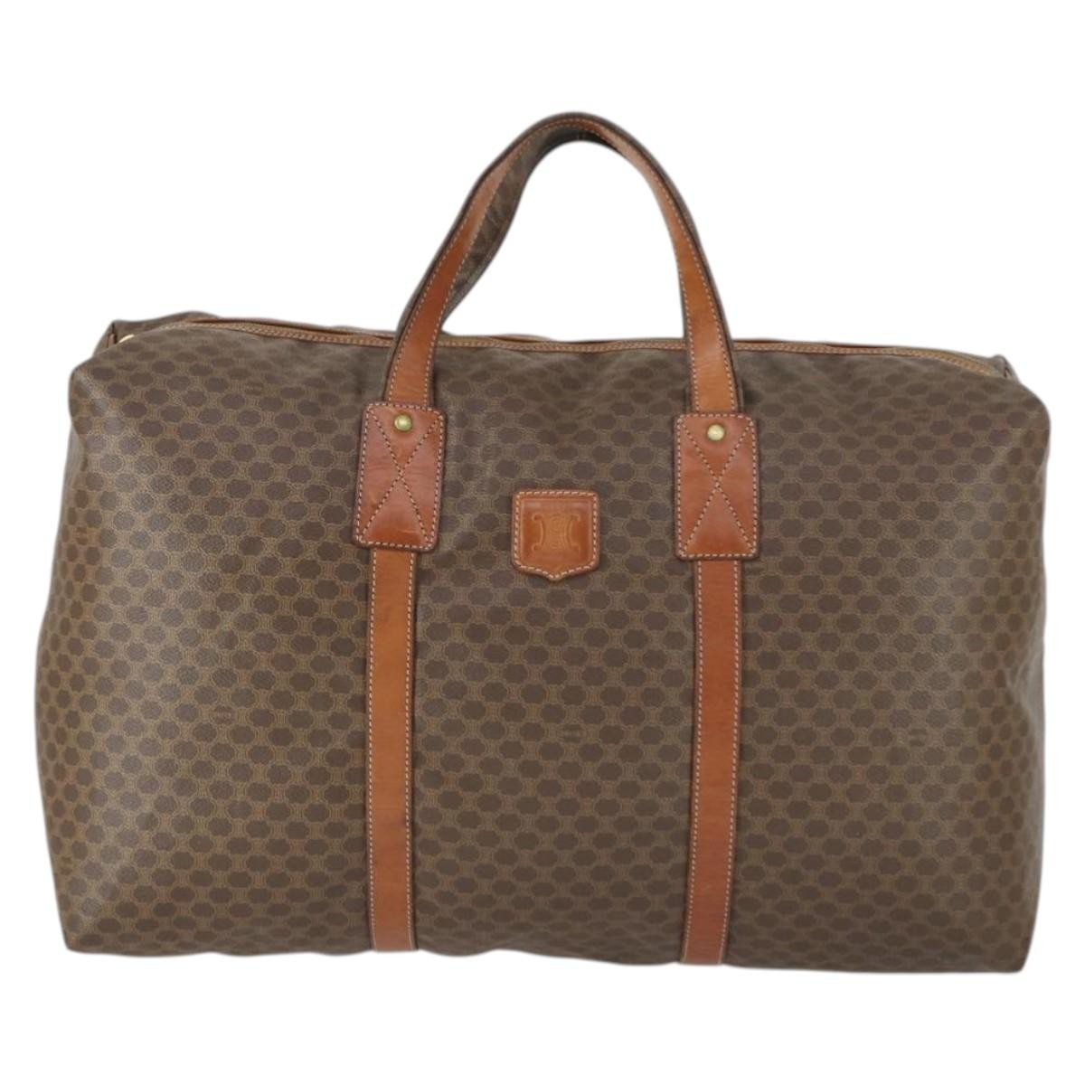 Celine Vintage Macadam Boston Bag Canvas And Leather Brown Canvas Travel Bag Bag