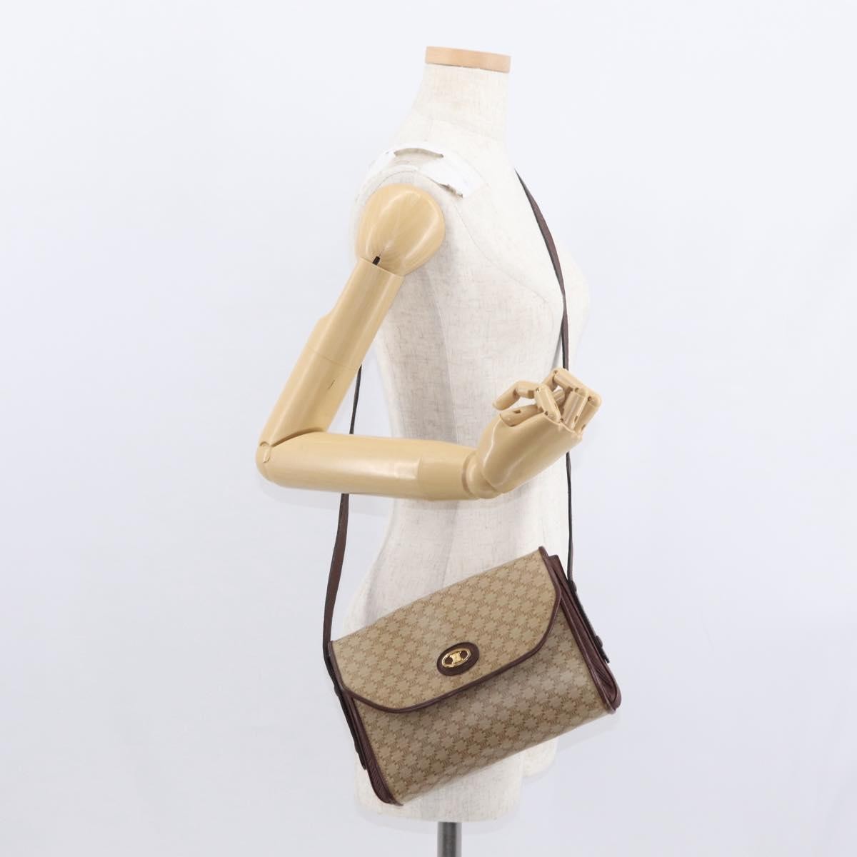 Celine Vintage Macadam Shoulder Bag Canvas And Leather Beige Canvas Shoulder Bag Bag