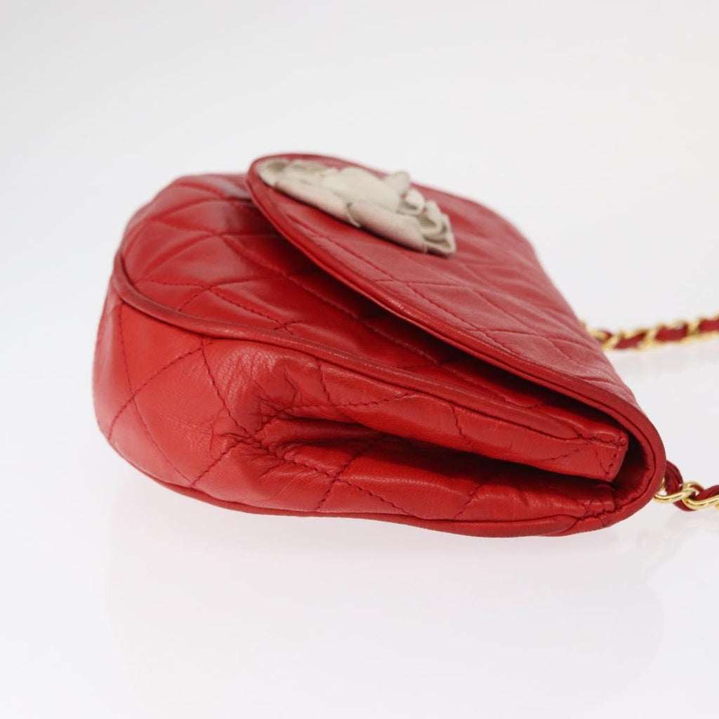 Chanel Camellia Rounded Clutch Satin And Leather Red Leather Shoulder Bag Bag