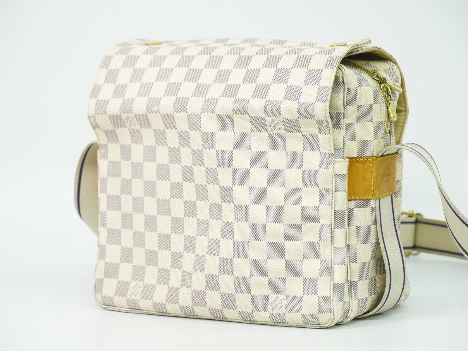 Louis Vuitton Naviglio Handbag Damier White Canvas Shoulder Bag