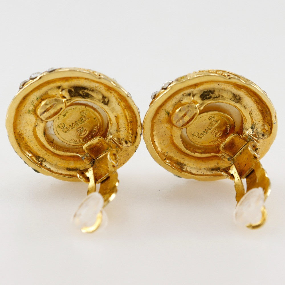 Chanel Vintage Round Clip-On Earrings Metal With Faux Pearl Gold Gold_Plated Earrings Jewelry