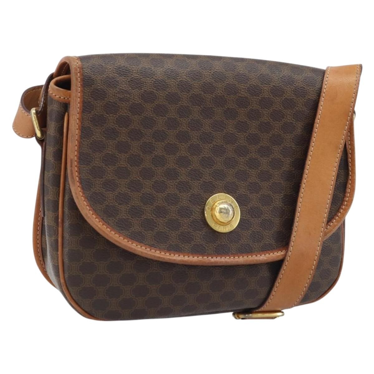 Celine Vintage Macadam Shoulder Bag Canvas And Leather Brown Canvas Shoulder Bag Bag