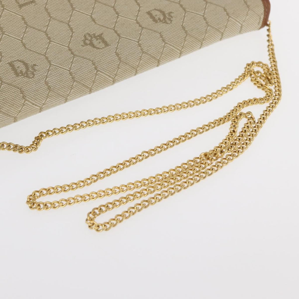 Christian Dior Vintage Honeycomb Chain Canvas Beige Canvas Shoulder Bag Bag (Pre-Owned)