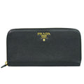 Prada Zip Around Tab Wallet Saffiano Leather Black Leather Wallets Accessory