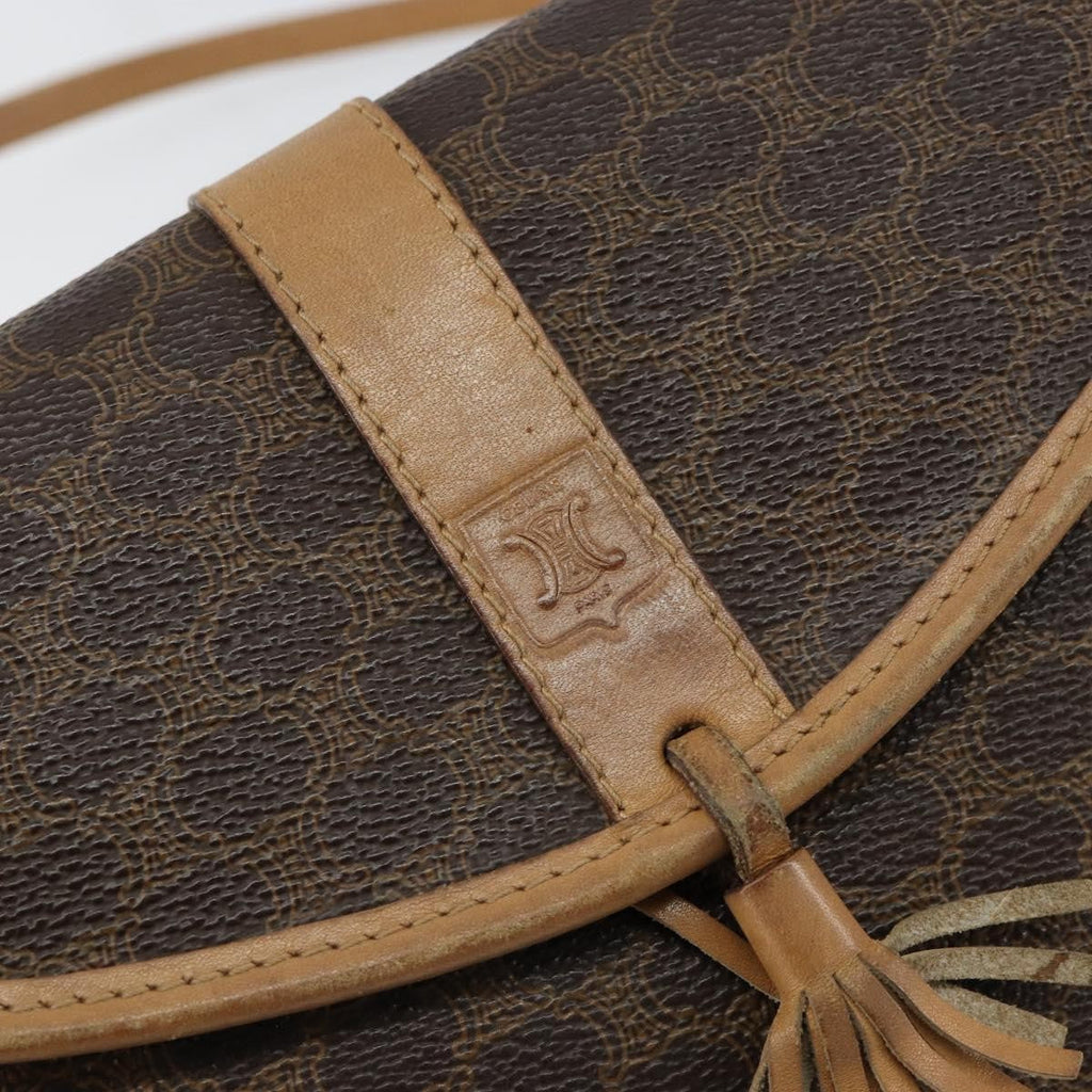 Celine Vintage Macadam Shoulder Bag Canvas And Leather Brown Canvas Shoulder Bag Bag