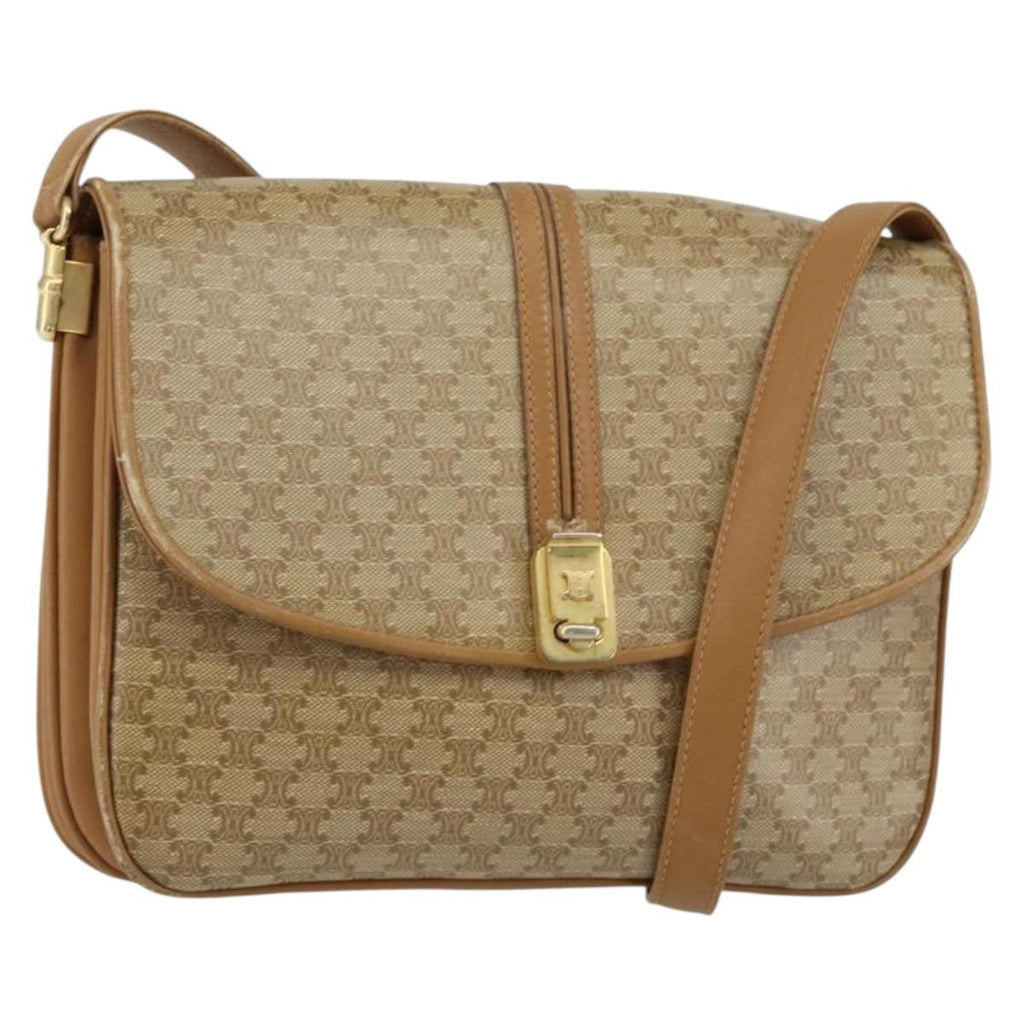 Celine Macadam Shoulder Bag Canvas Beige Canvas Shoulder Bag Bag