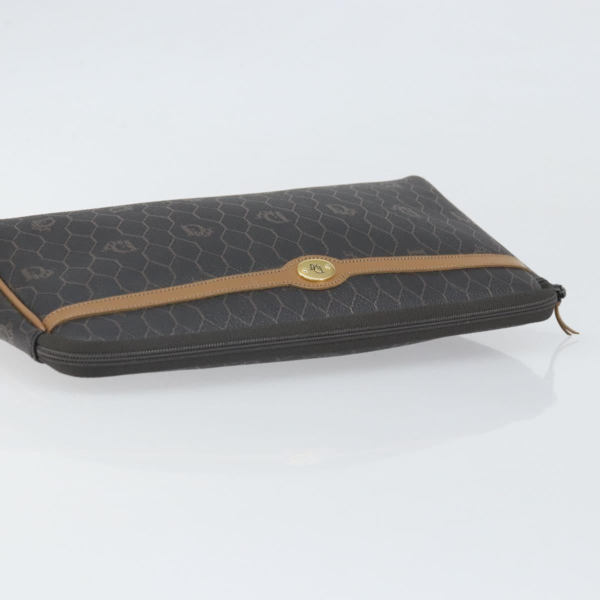 Christian Dior Vintage Honeycomb Zip Pouch Canvas And Leather Black Canvas Clutche & Pouche Bag (Pre-Owned)