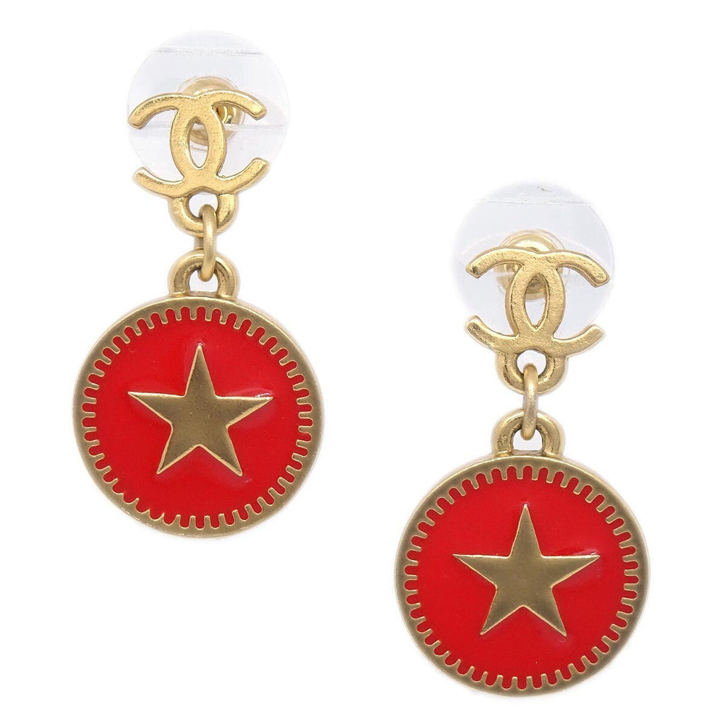 Chanel Cc Star Dangle Earrings Metal With Enamel Gold Gold_Plated Earrings Jewelry