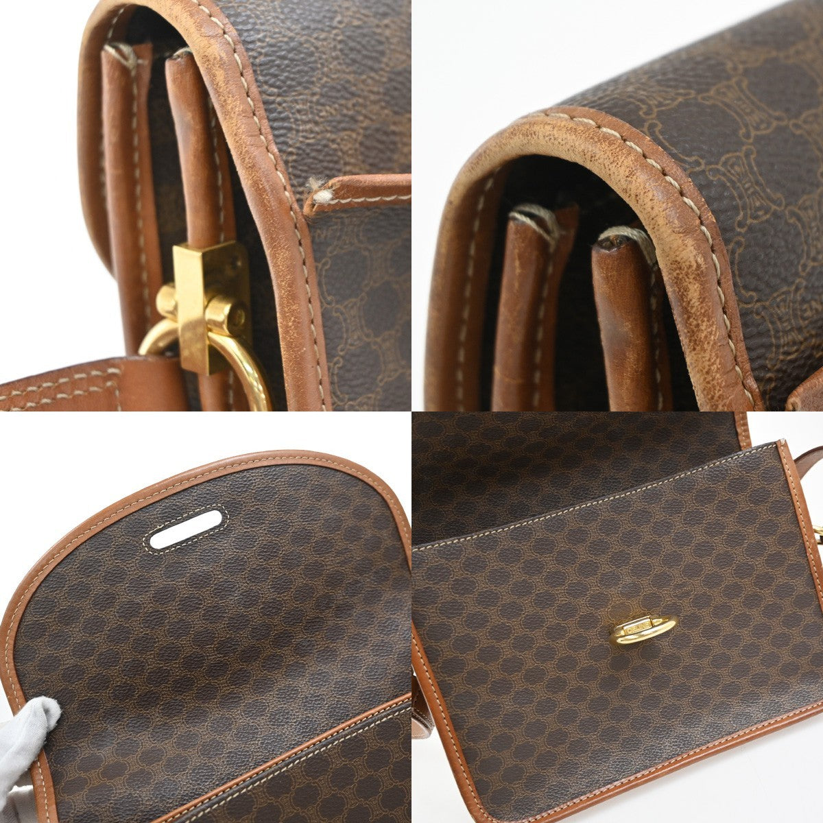 Celine Vintage Macadam Shoulder Bag Canvas And Leather Brown Canvas Shoulder Bag Bag