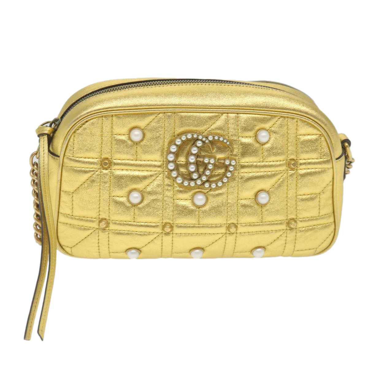 Gucci Gg Marmont Shoulder Bag Leather Gold Leather Shoulder Bag Bag (Pre-Owned)