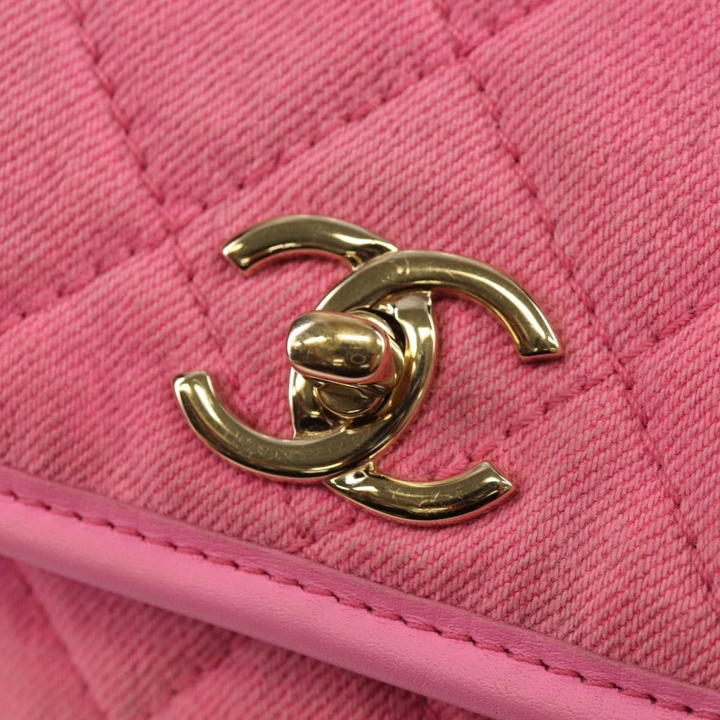 Chanel Flap Messenger Bag Quilted Denim Pink Canvas Shoulder Bag Bag