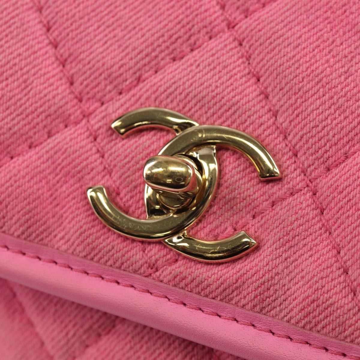 Chanel Flap Messenger Bag Quilted Denim Pink Canvas Shoulder Bag Bag