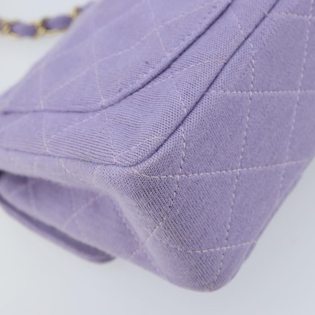 Chanel Square Classic Single Flap Bag Fabric Purple Cotton Crossbody Bag Bag