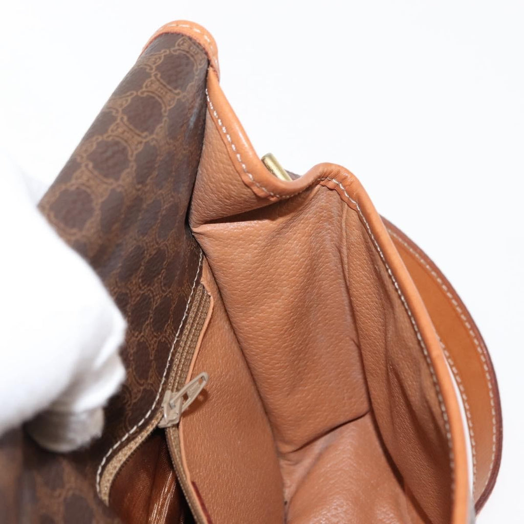 Celine Vintage Macadam Circle Logo Shoulder Bag Canvas And Leather Brown Canvas Bag