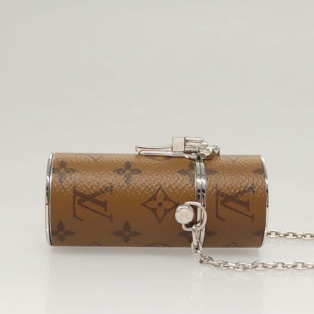 Louis Vuitton Lipstick Case On Chain Reverse Monogram Canvas Brown Canvas Clutche & Pouche Bag