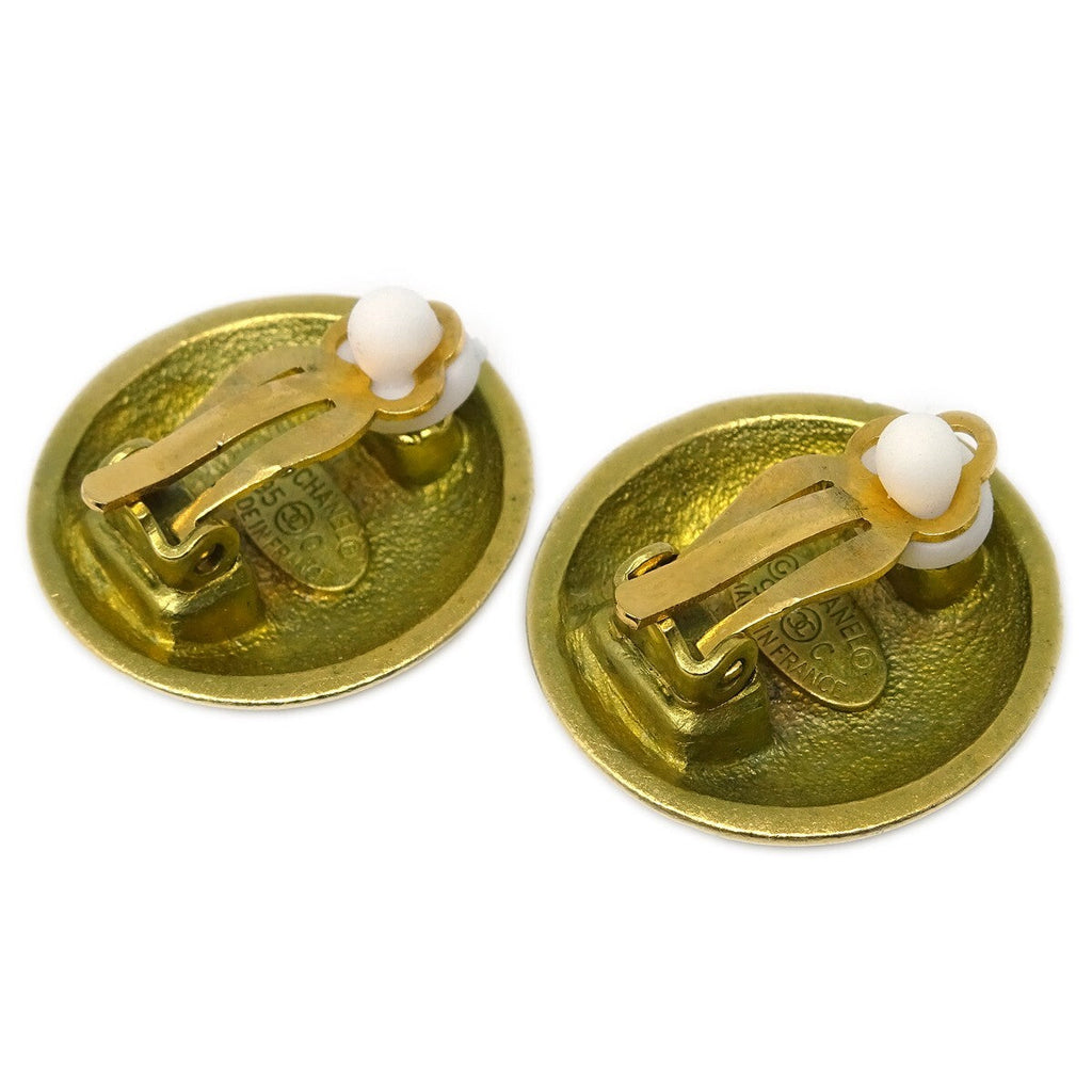 Chanel Vintage Cc Round Clip-On Earrings Metal Gold Gold_Plated Earrings Jewelry