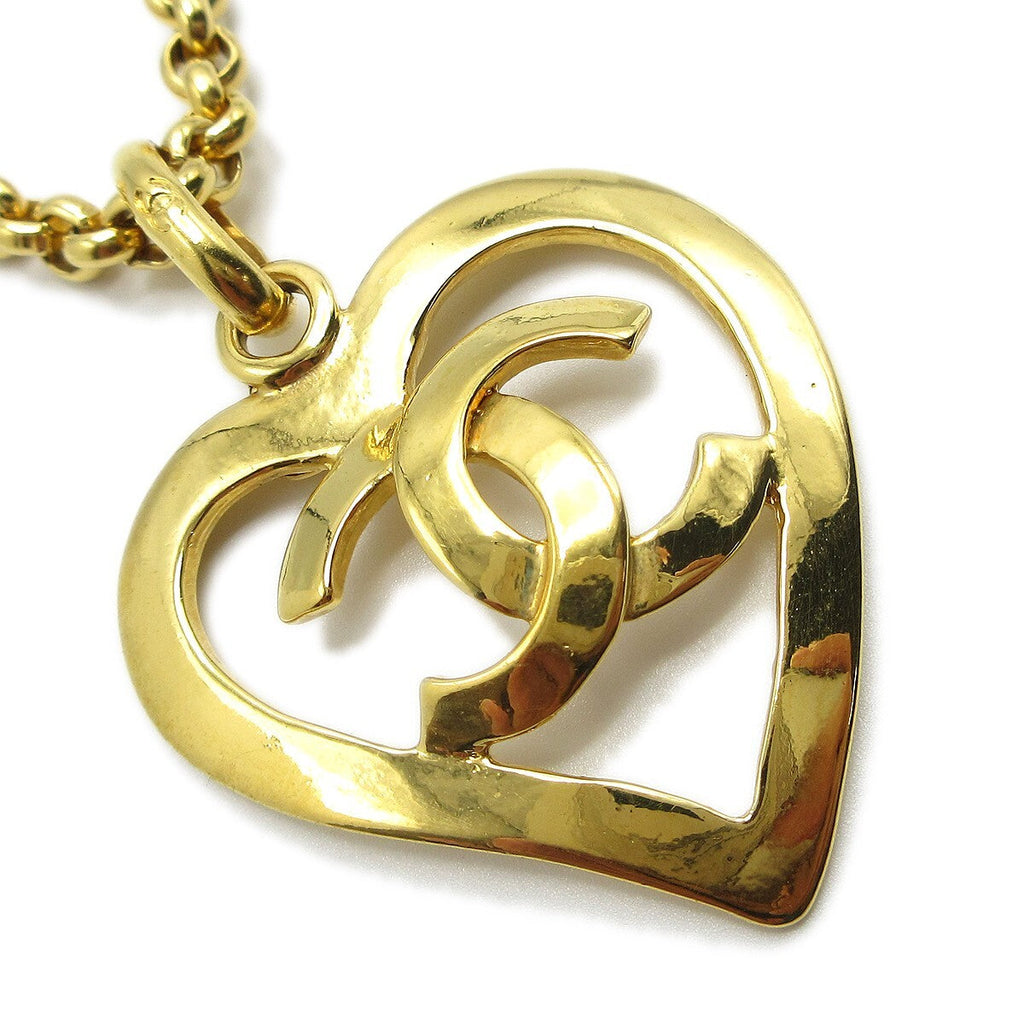 Chanel Cc Heart Pendant Necklace Metal Gold Gold_Plated Necklace Jewelry
