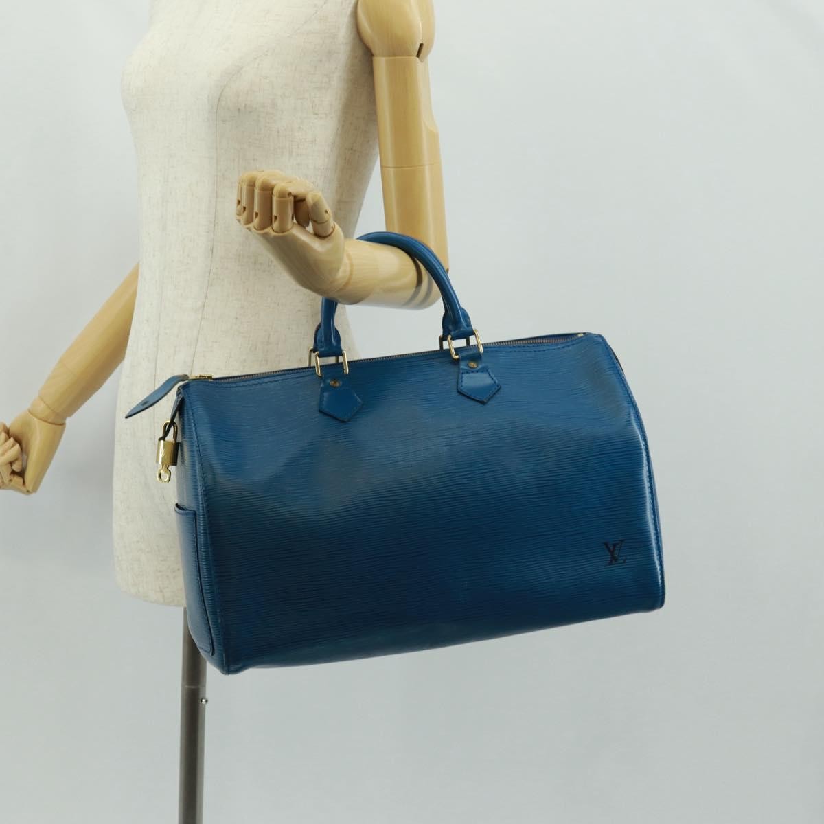 Louis Vuitton Speedy Handbag Epi Leather Blue Leather Handbag