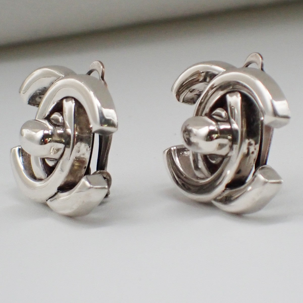 Chanel Cc Turnlock Clip-On Earrings Metal Silver Silver_Plated Earrings Jewelry