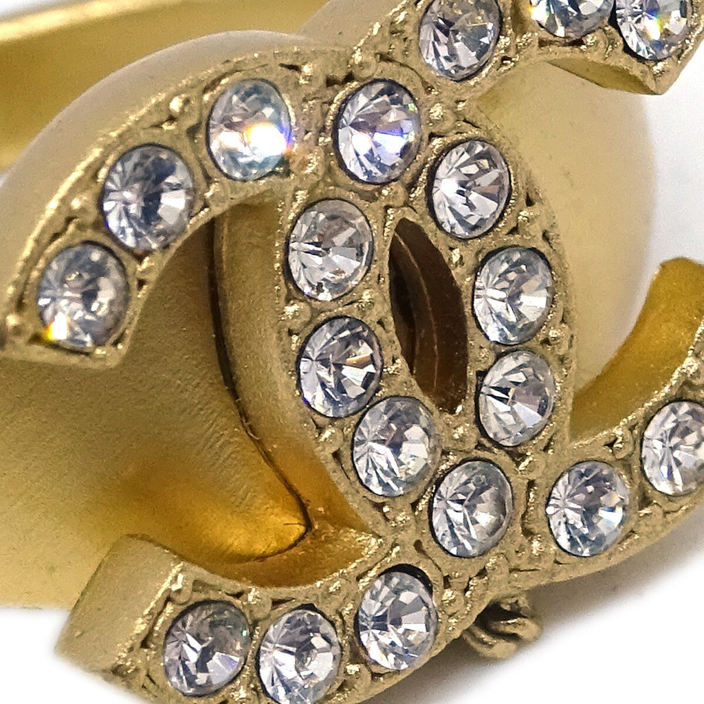 Chanel Logo Bangle With Chain Attached Cc Ring Metal With Crystal Gold Gold_Plated Bracelet Jewelry