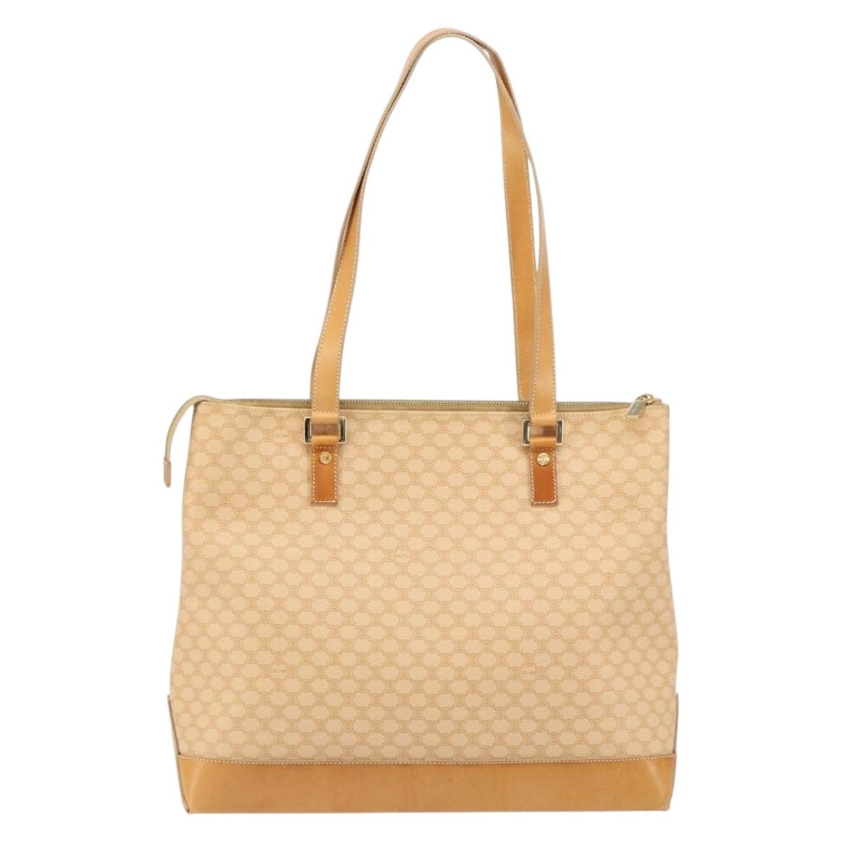 Celine Vintage Macadam Tote Bag Canvas And Leather Beige Canvas Tote Bag Bag