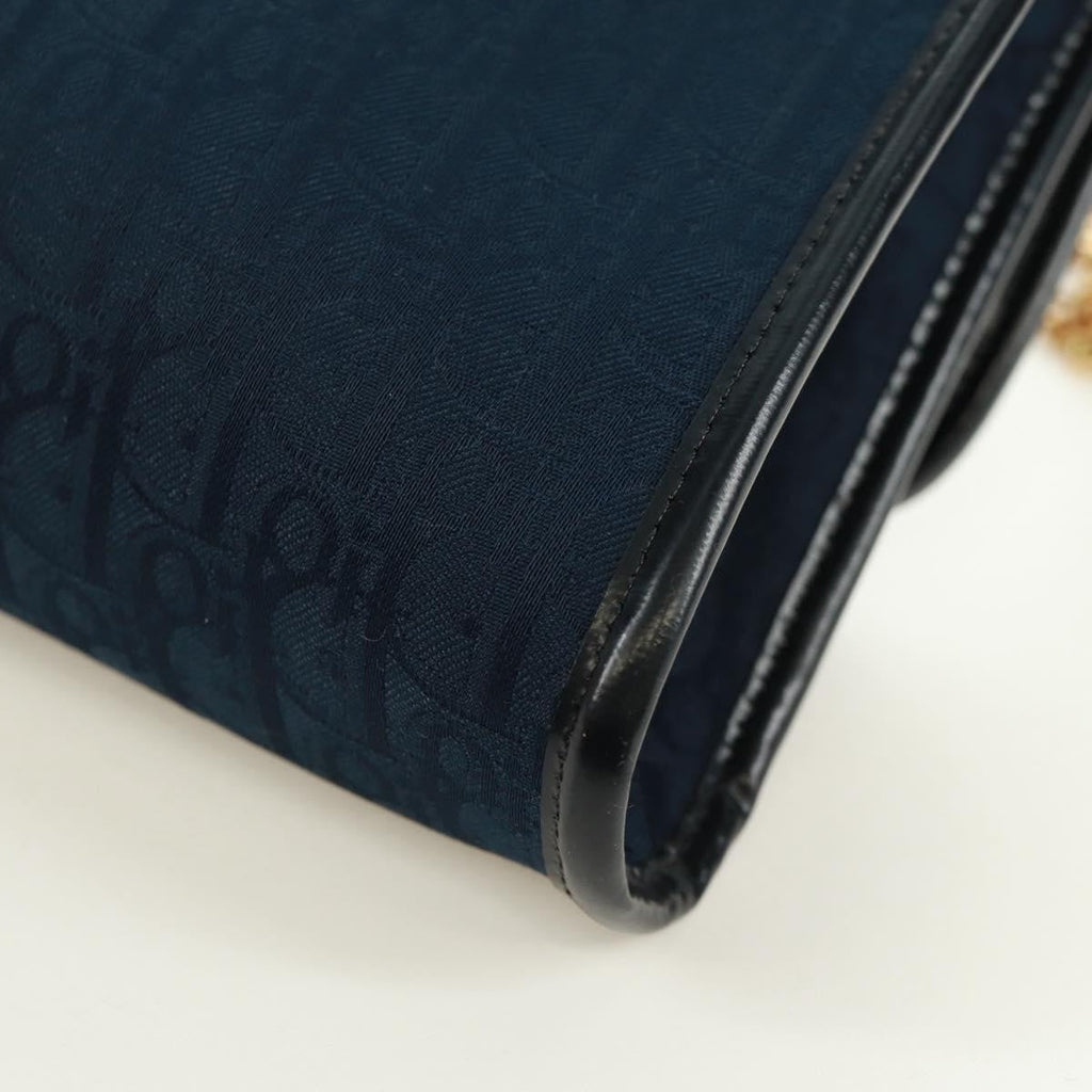 Christian Dior Vintage Chain Flap Shoulder Bag Diorissimo Canvas Navy Canvas Shoulder Bag Bag (Pre-Owned)
