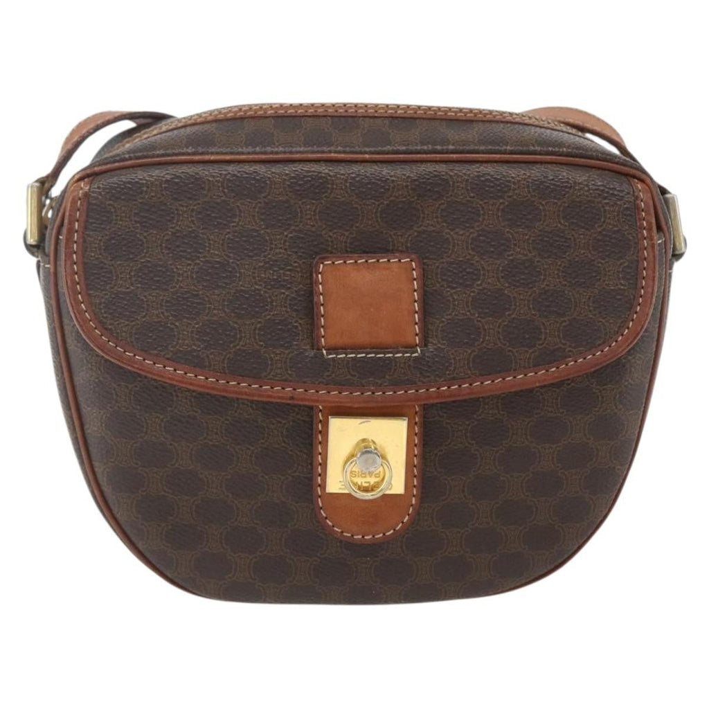 Celine Vintage Macadam Shoulder Bag Canvas And Leather Brown Canvas Shoulder Bag Bag