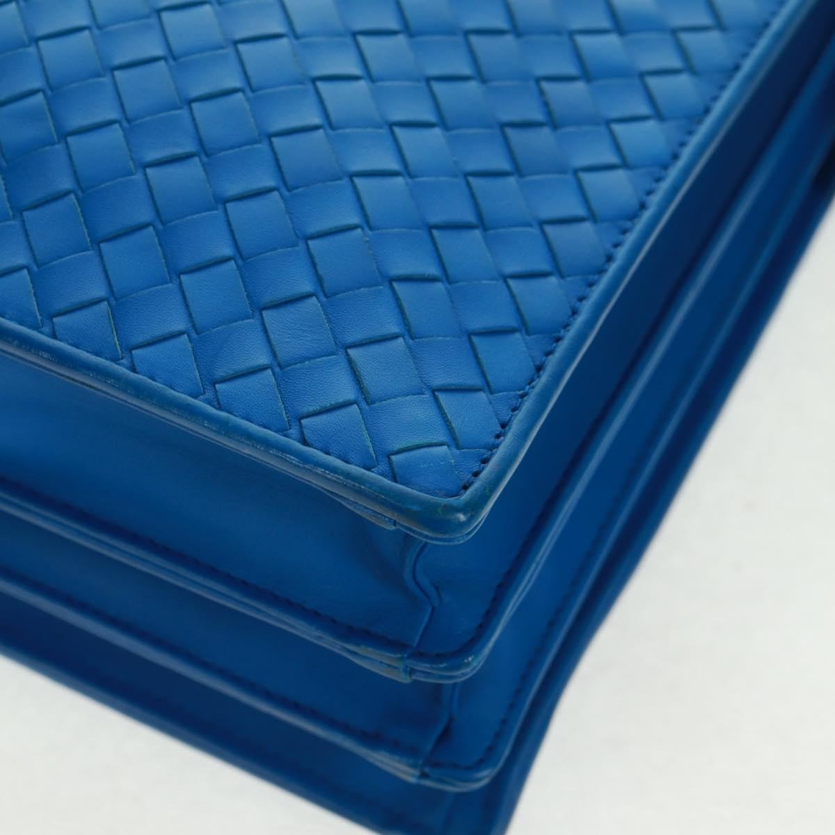 Bottega Veneta Top Zip Briefcase Intrecciato Nappa Blue Leather Briefcase Bag