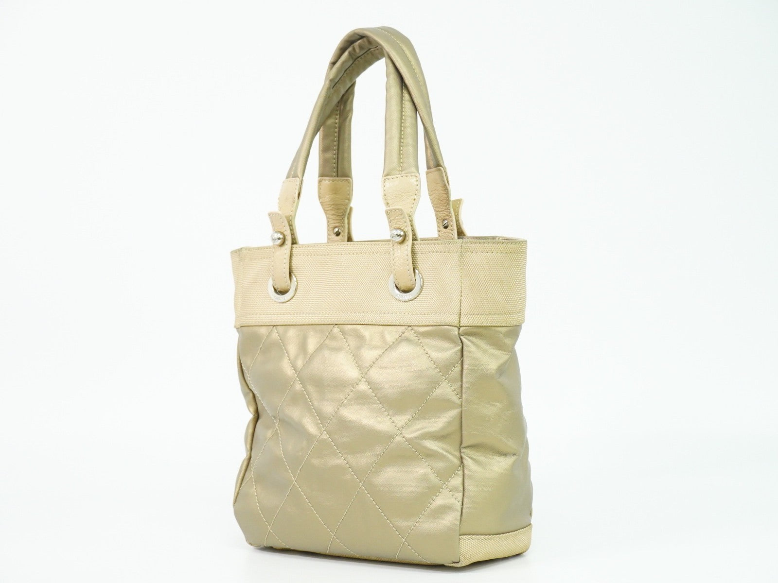 Chanel Biarritz Tote Quilted Coated Canvas Metallic Canvas Tote Bag Bag