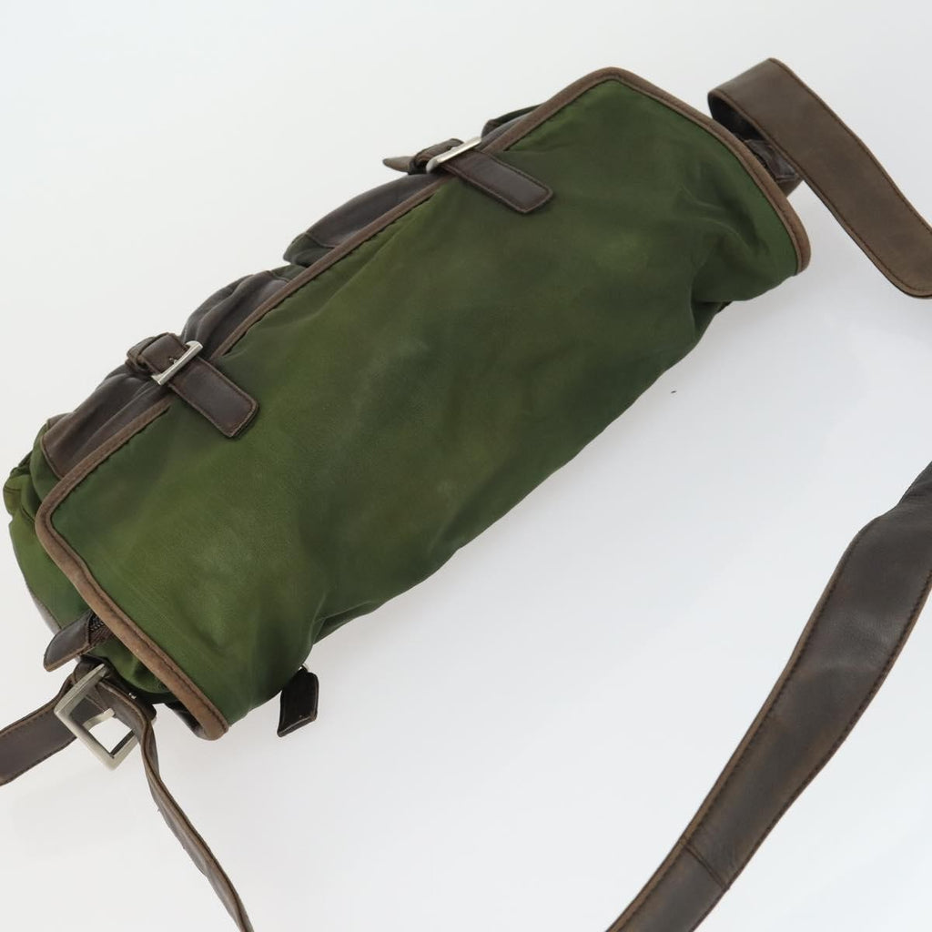 Prada Vintage Shoulder Bag Nylon And Leather Green Nylon Shoulder Bag Bag