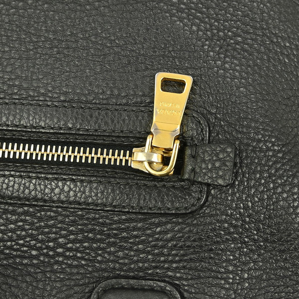 Prada Front Zip Tote Vitello Daino Black Leather Handbag