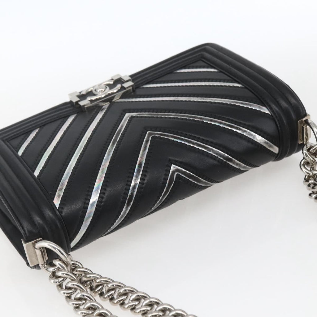 Chanel Boy Flap Bag Chevron Lambskin With Holographic Pvc Black Leather Shoulder Bag Bag