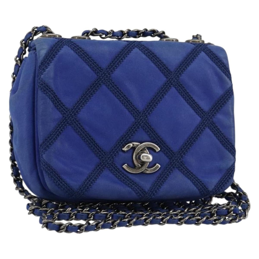Chanel Diamond Stitch Chain Flap Bag Quilted Iridescent Calfskin Blue Leather Shoulder Bag Bag