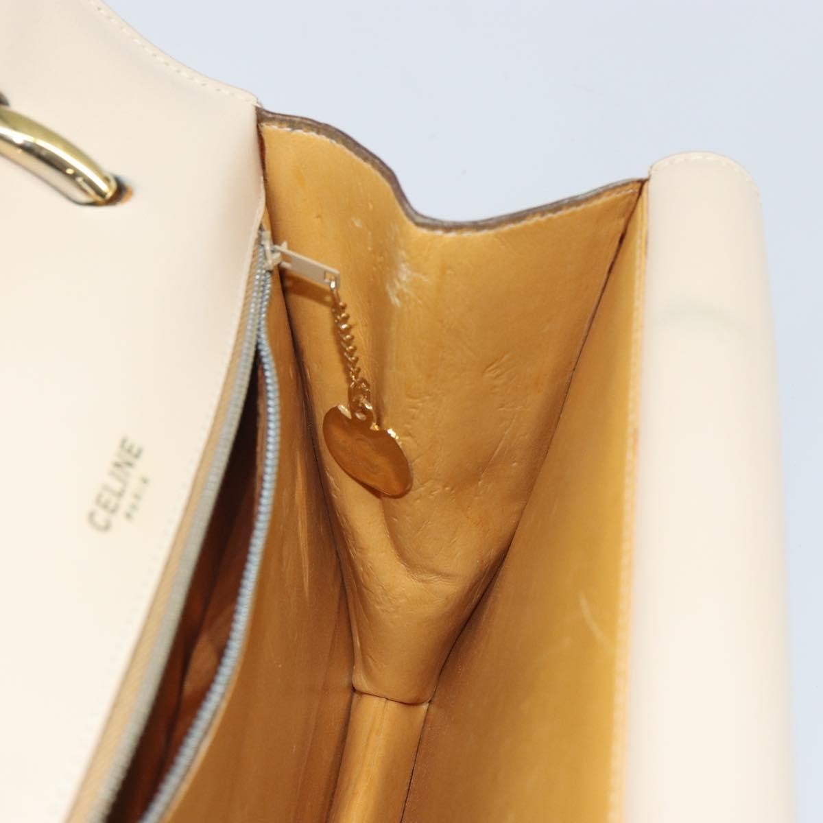 Celine Vintage Top Handle Bag Glazed Leather Ecru Leather Handbag