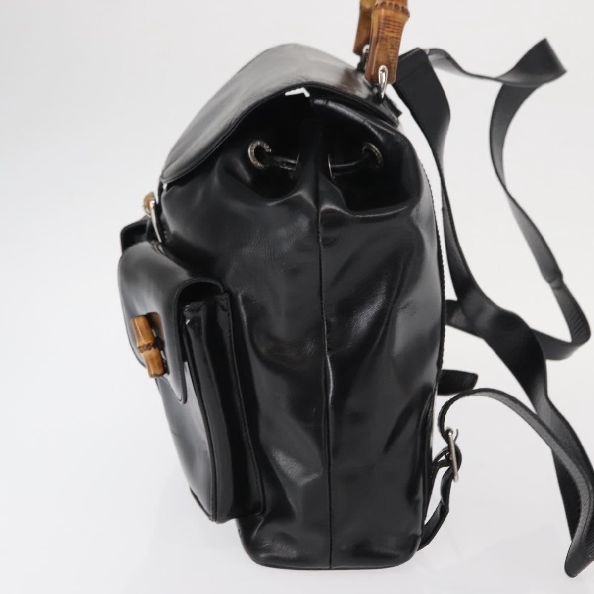 Gucci Vintage Bamboo Backpack Leather Black Leather Backpack Bag (Pre-Owned)