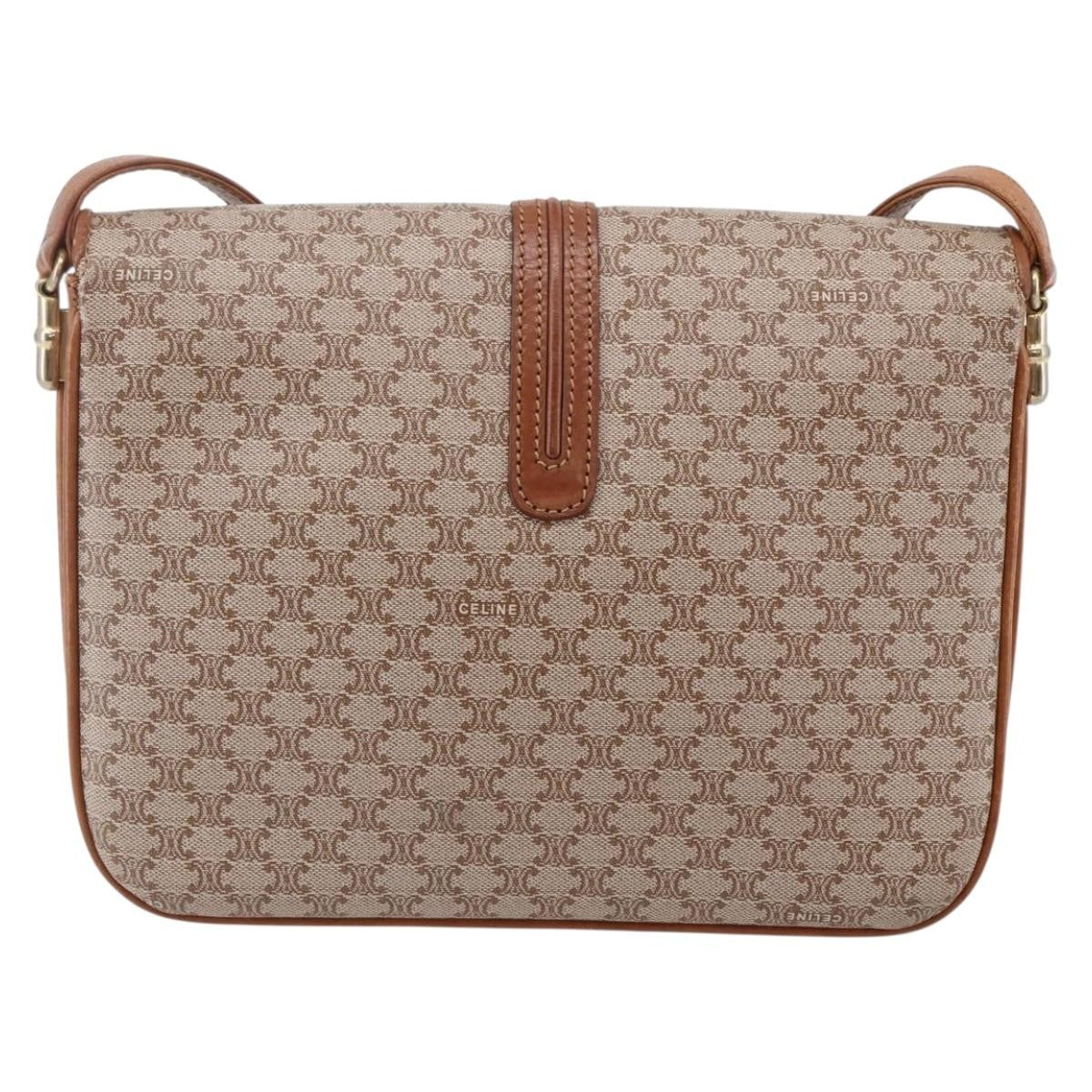 Celine Vintage Macadam Shoulder Bag Canvas And Leather Beige Canvas Shoulder Bag Bag