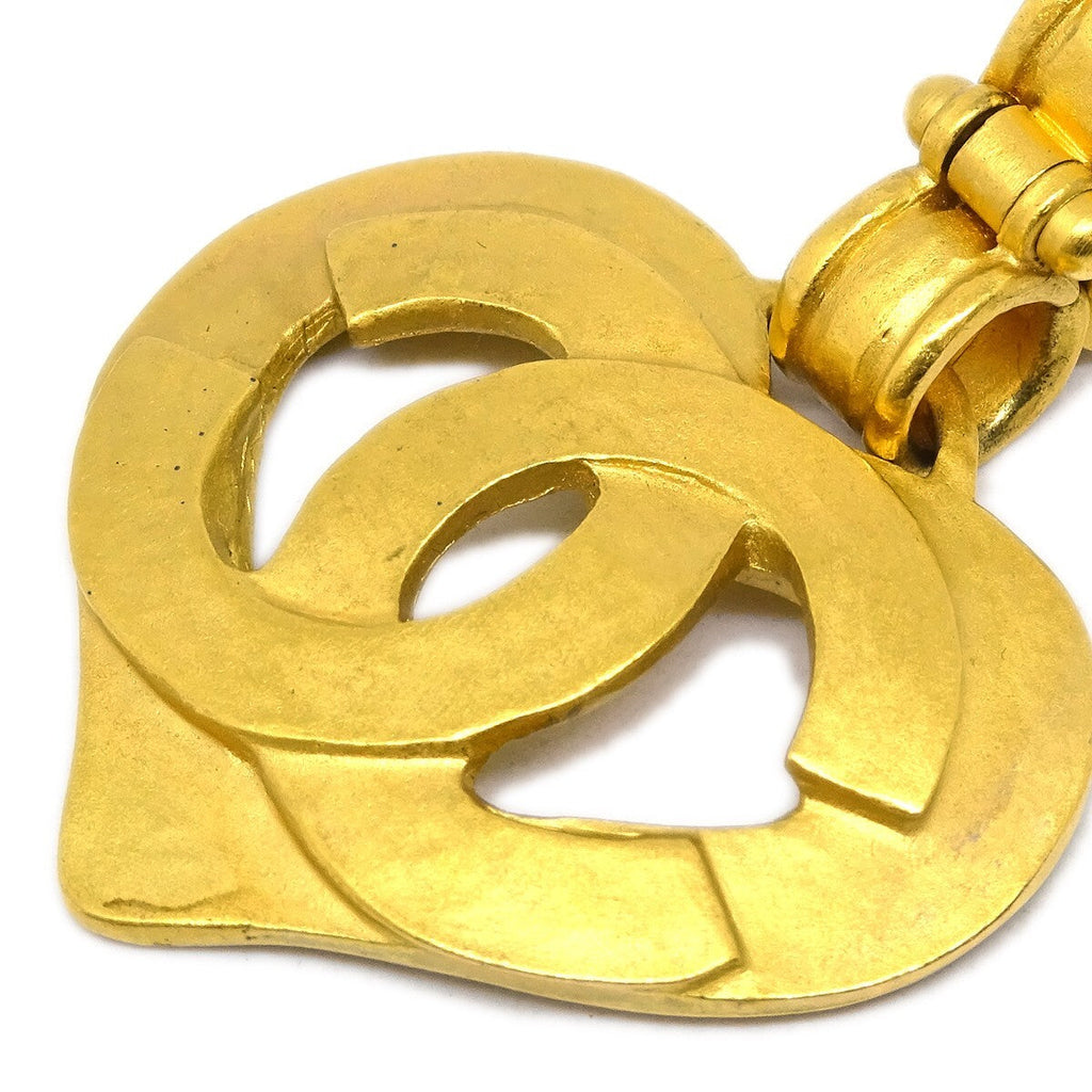 Chanel Vintage Cc Heart Cut Out Drop Clip-On Earrings Metal Gold Gold_Plated Earrings Jewelry