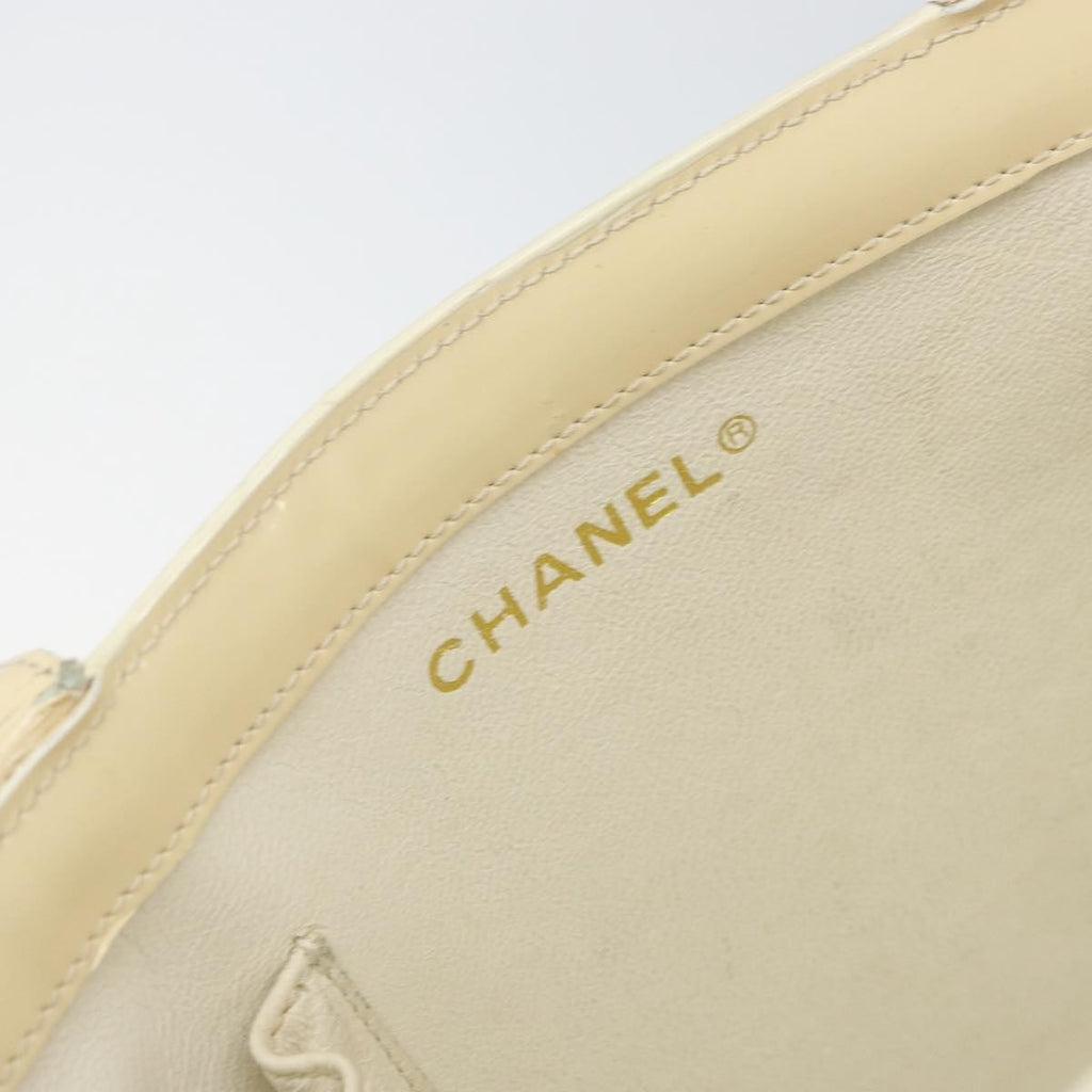 Chanel Vintage Embossed Logo Shoulder Bag Patent Beige Patent_Leather Tote Bag Bag