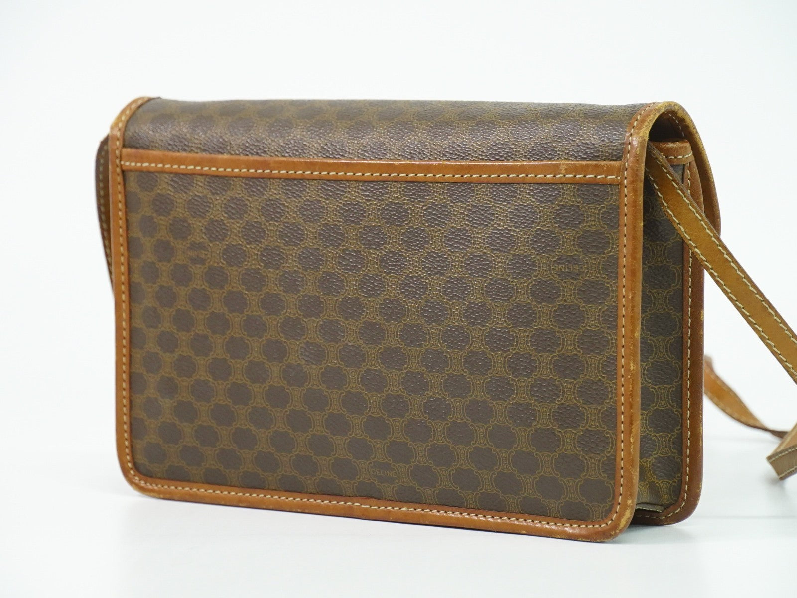 Celine Vintage Macadam Shoulder Bag Canvas And Leather Brown Canvas Shoulder Bag Bag