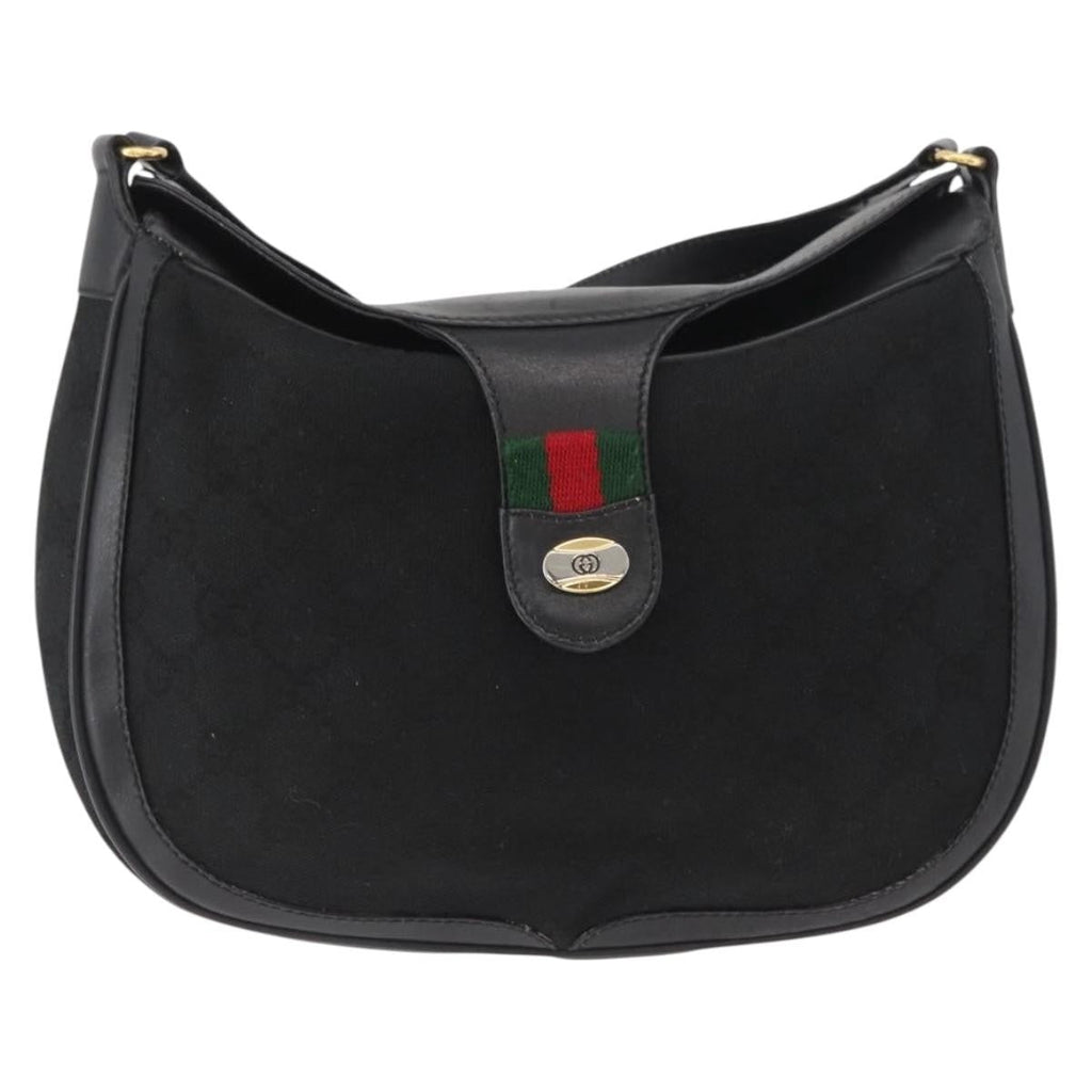 Gucci Sherry Line Shoulder Bag Canvas Black Canvas Shoulder Bag Bag (Pre-Owned)