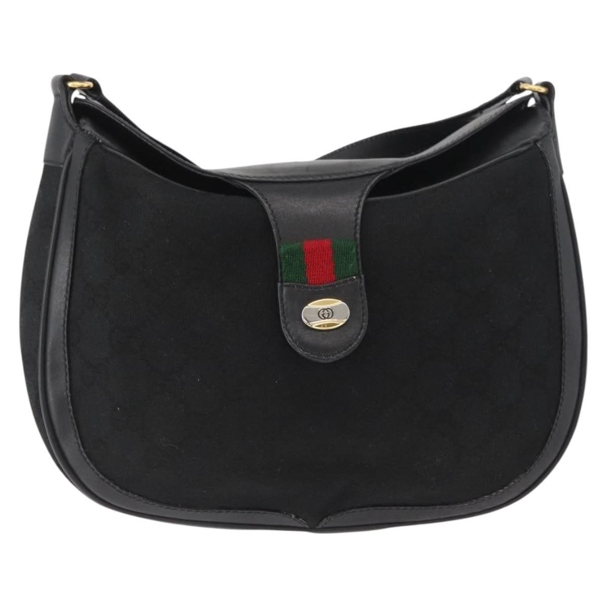 Gucci Sherry Line Shoulder Bag Canvas Black Canvas Shoulder Bag Bag (Pre-Owned)