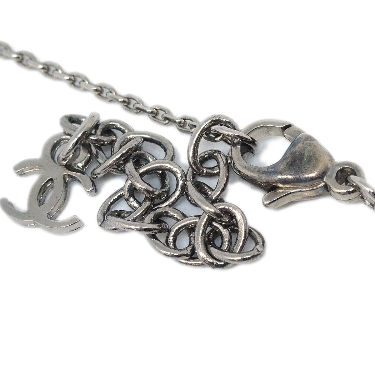 Chanel Cc Heart Pendant Necklace Metal And Enamel Silver Silver_Plated Necklace Jewelry