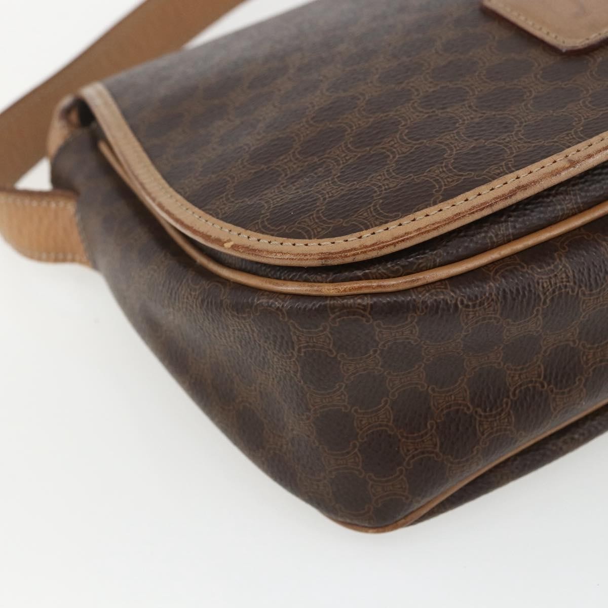 Celine Vintage Macadam Shoulder Bag Canvas And Leather Brown Canvas Shoulder Bag Bag