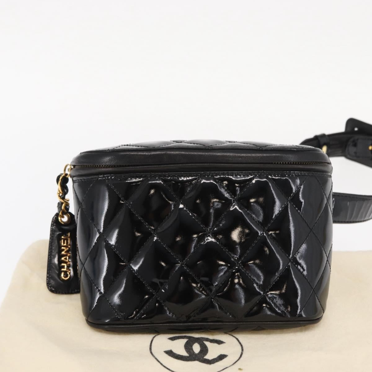 Chanel Vintage Zip Belt Bag Quilted Lambskin Black Patent_Leather Clutche & Pouche Bag